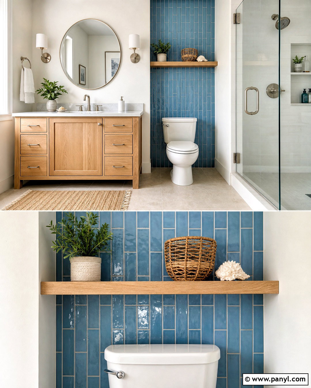 Blue Vertical Tile Behind Toilet Accent Wall - 20 behind toilet accent wall ideas