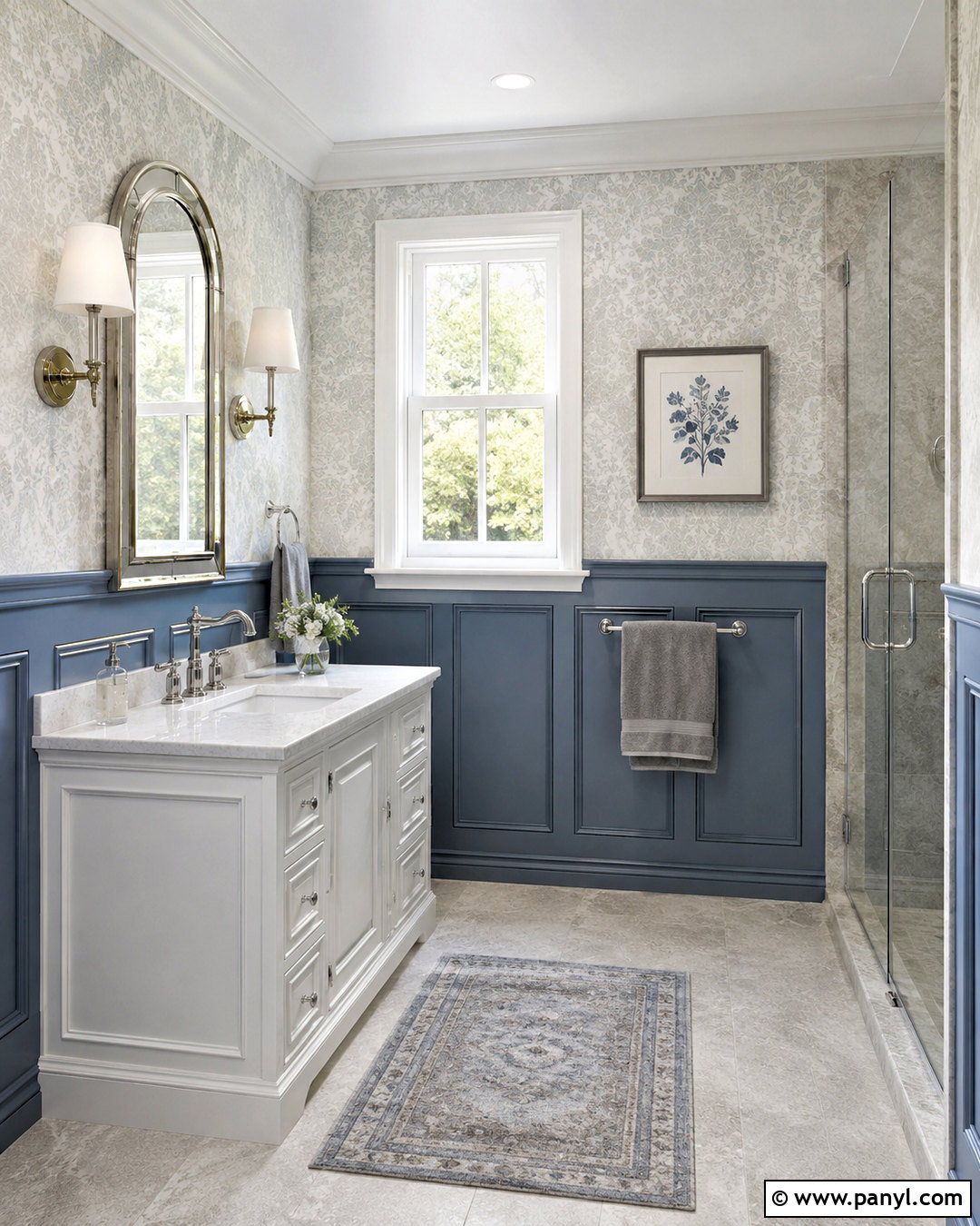 Blue Wainscoting With Gray Wallpaper - 20 blue and grey bathroom ideas