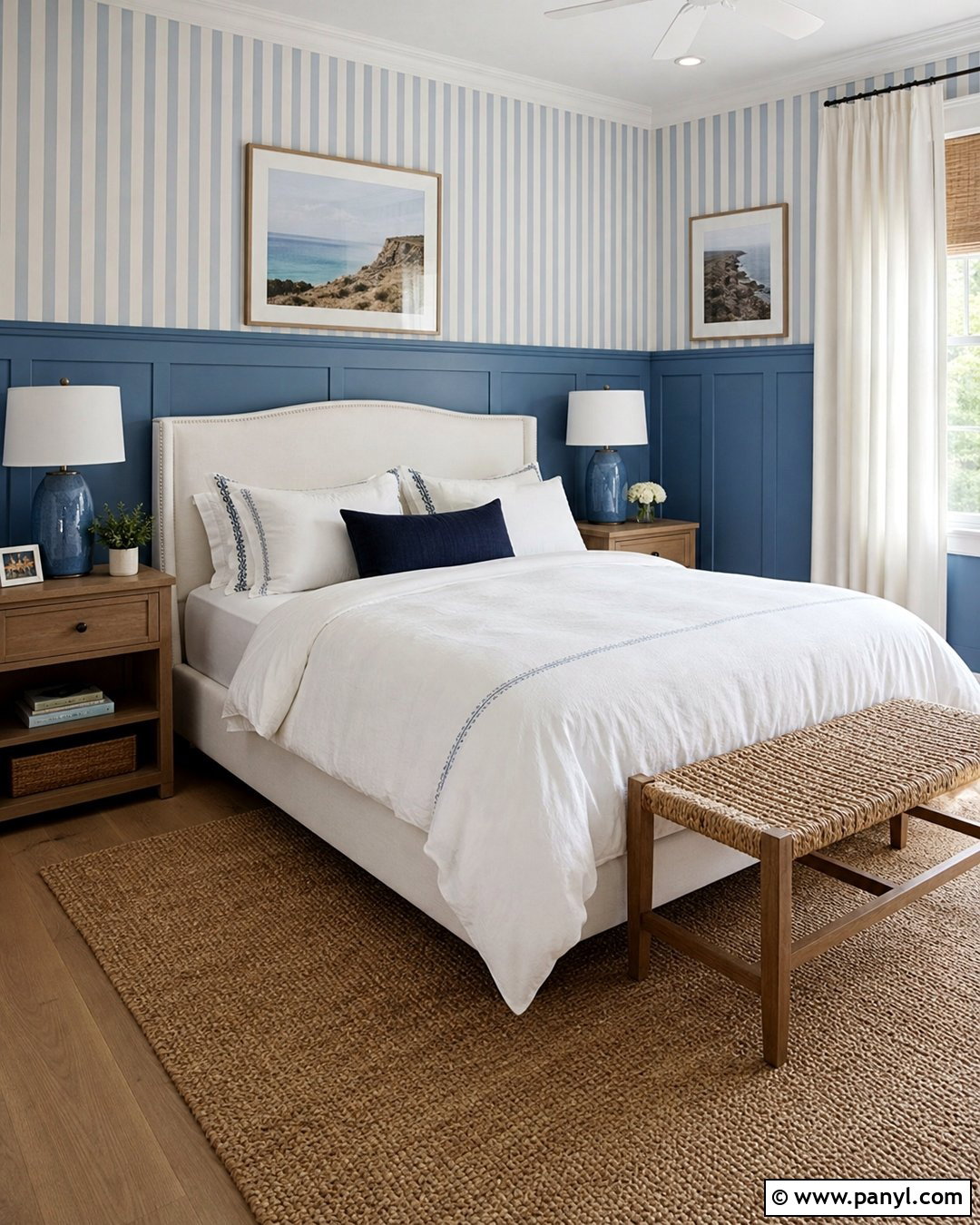 Blue Wainscoting With Striped Wallpaper - 35 blue wainscoting ideas