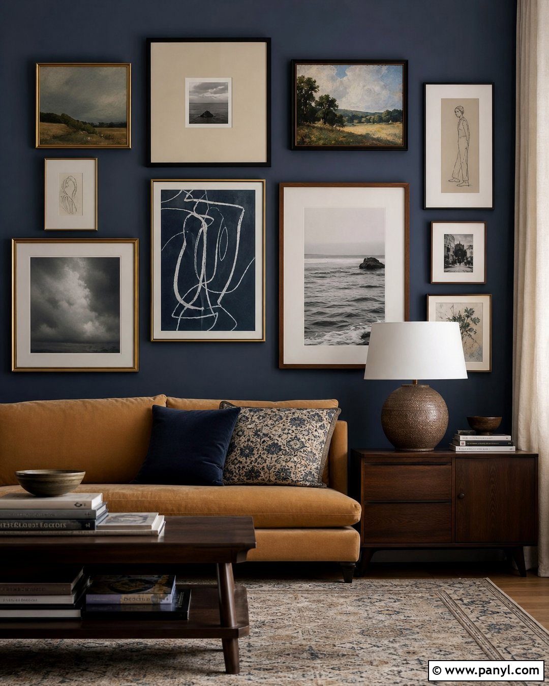 Blue Wall Gallery Arrangement - 30 blue wall interior ideas