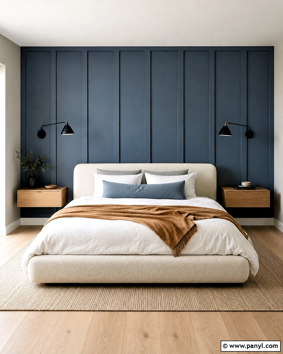 Blue Wall Panelling Behind The Bed - 20 blue wall panelling ideas