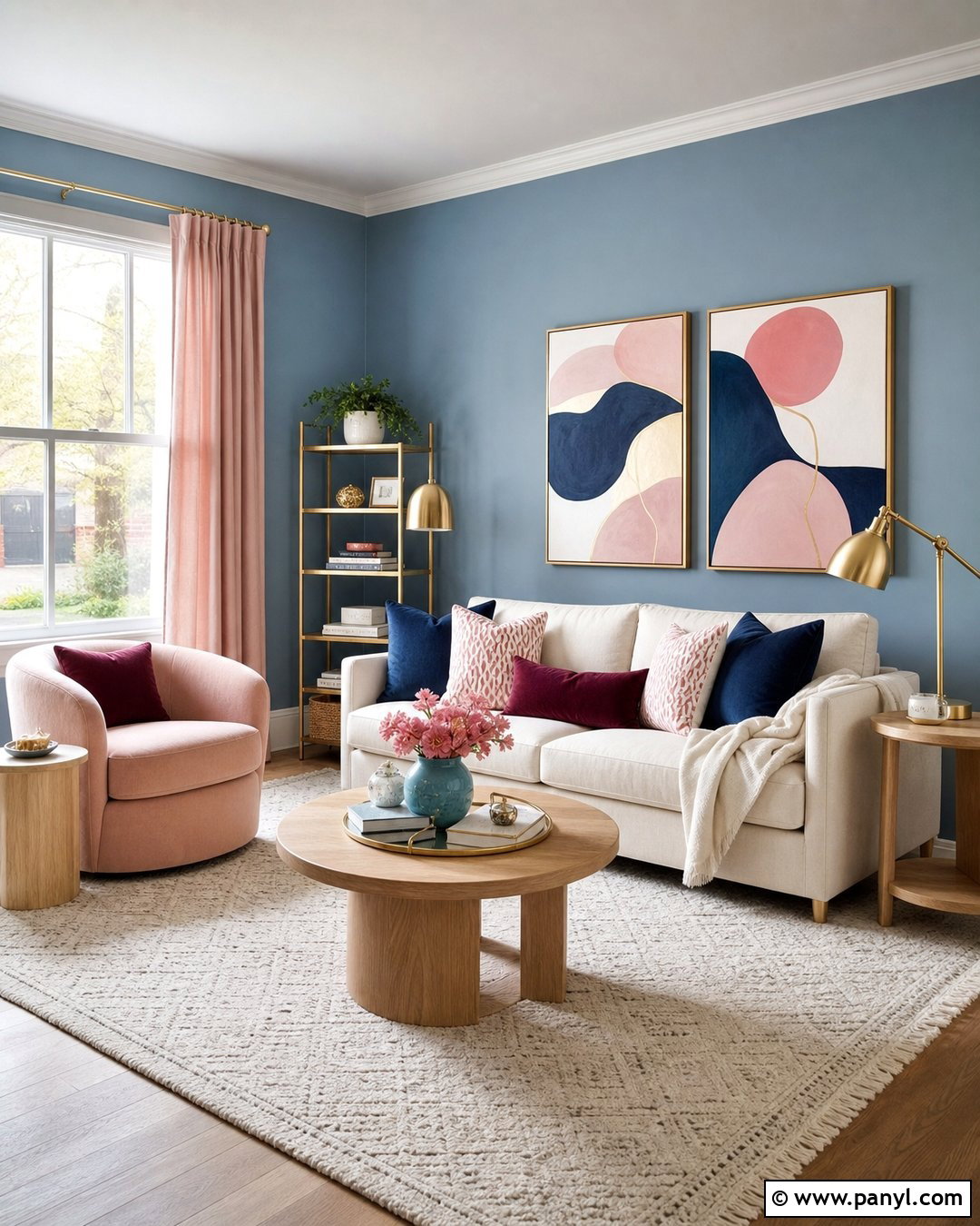 Blue Wall With Blush Pink Decor - 30 blue wall interior ideas