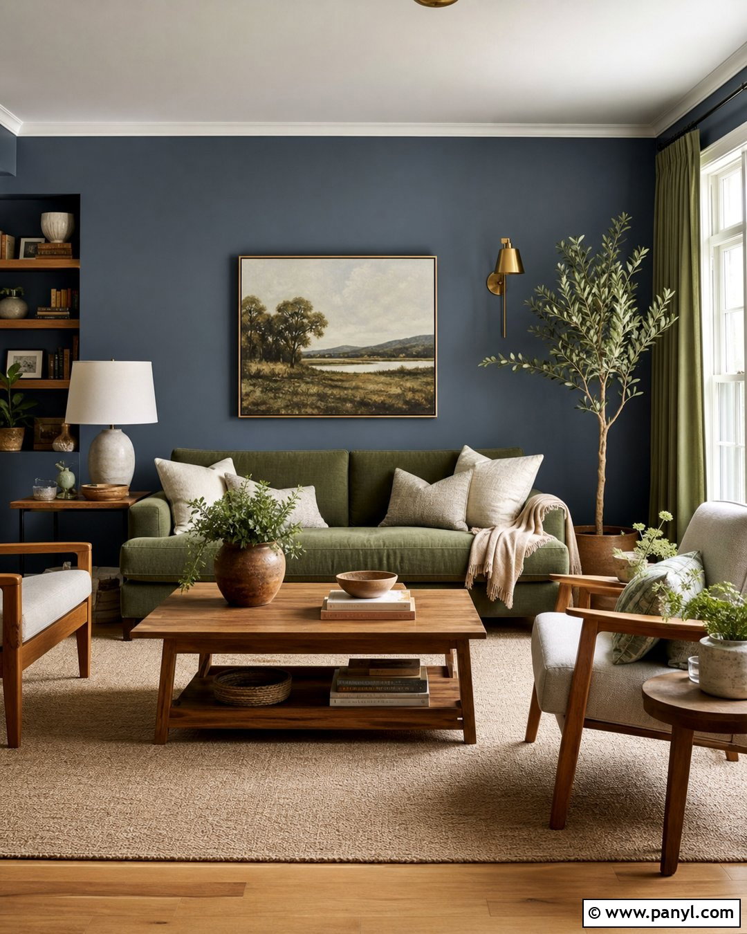 Blue Wall With Green Decor - 30 blue wall interior ideas