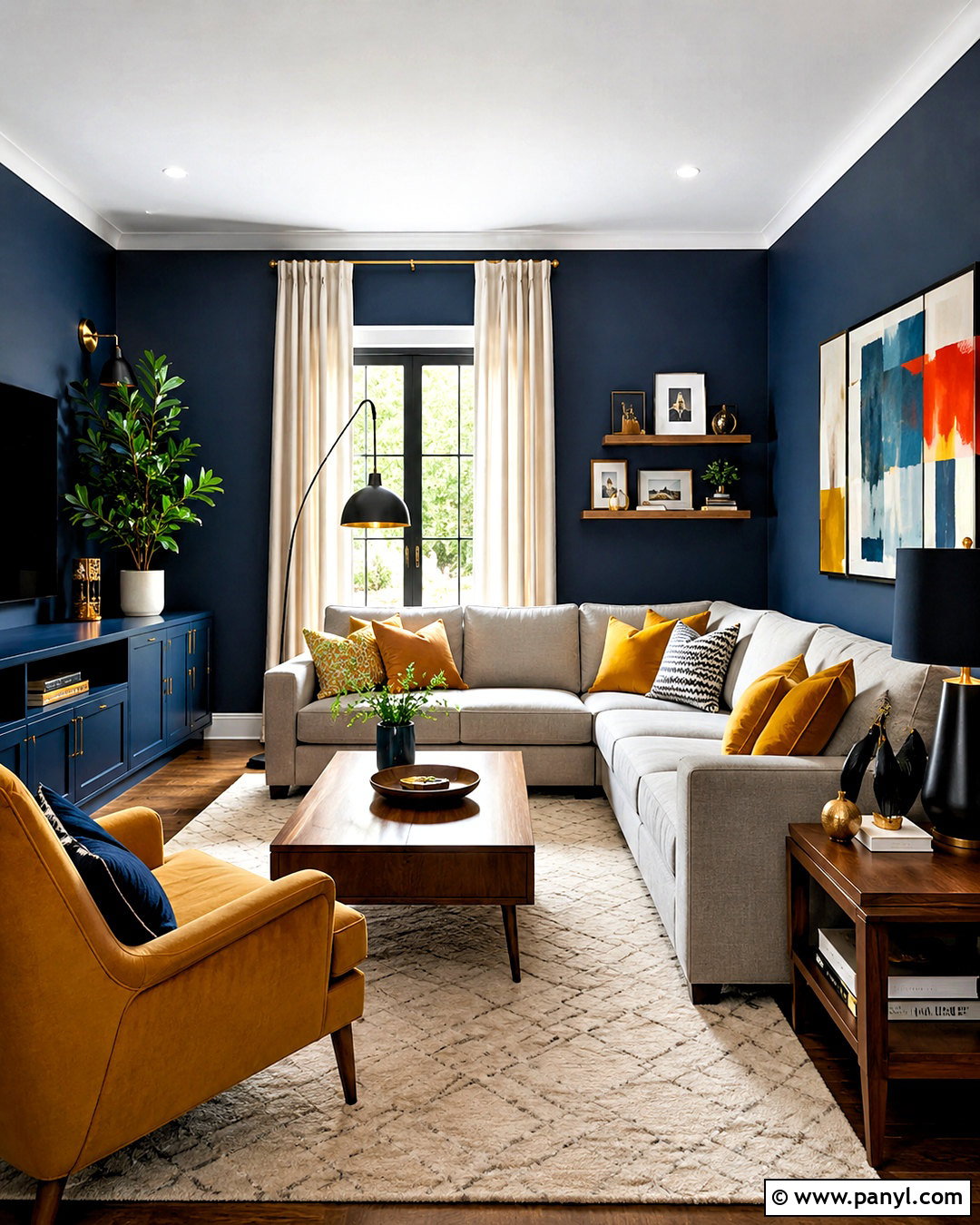 Blue Wall With Mustard Accents - 40 blue wall paint ideas