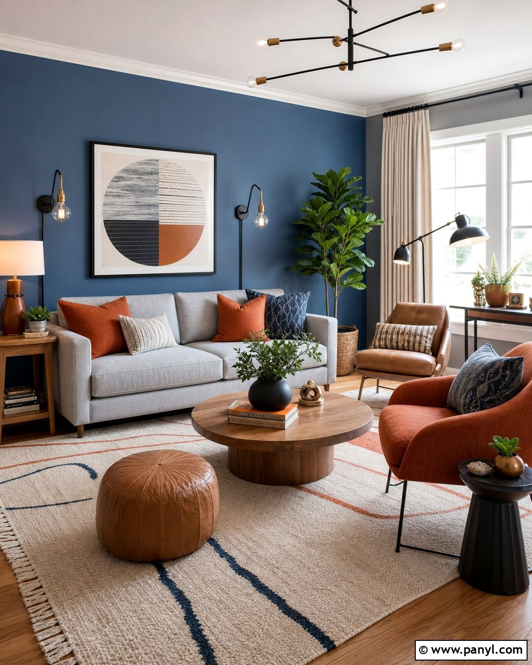 Blue Wall With Orange Accents - 30 blue wall interior ideas