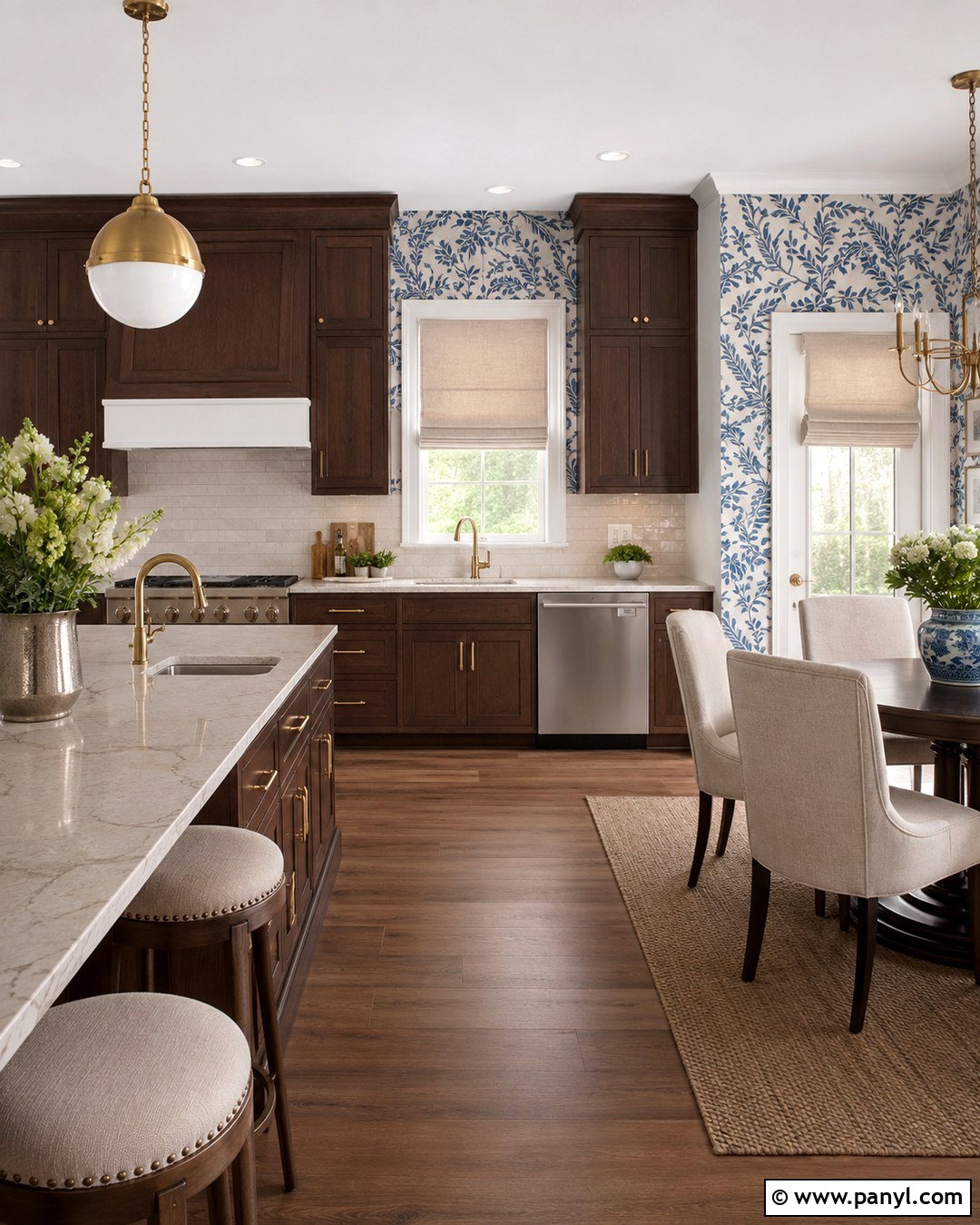 Blue Wallpaper Kitchen Walls With Dark Brown Cabinets - 20 Blue Kitchen Walls With Brown Cabinets