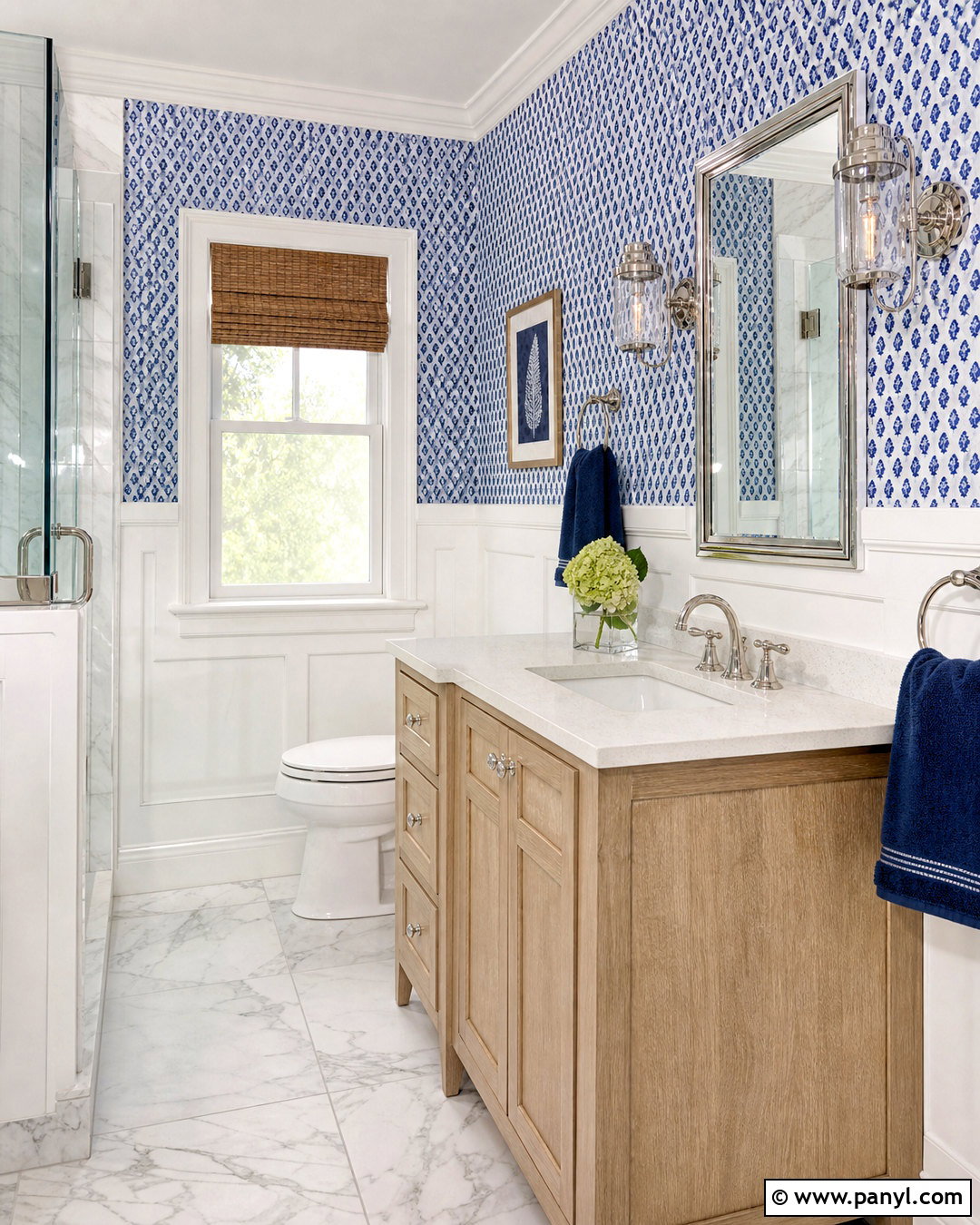 Blue Wallpaper With White Wainscoting - 20 wallpaper combo ideas