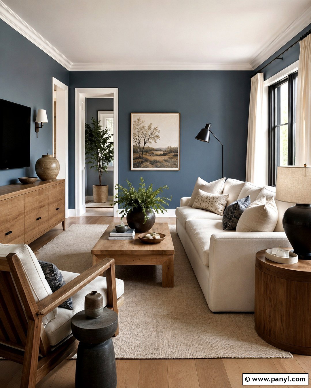 Blue Walls White Trim And Natural Wood - 20 Blue Wall White Trim Ideas