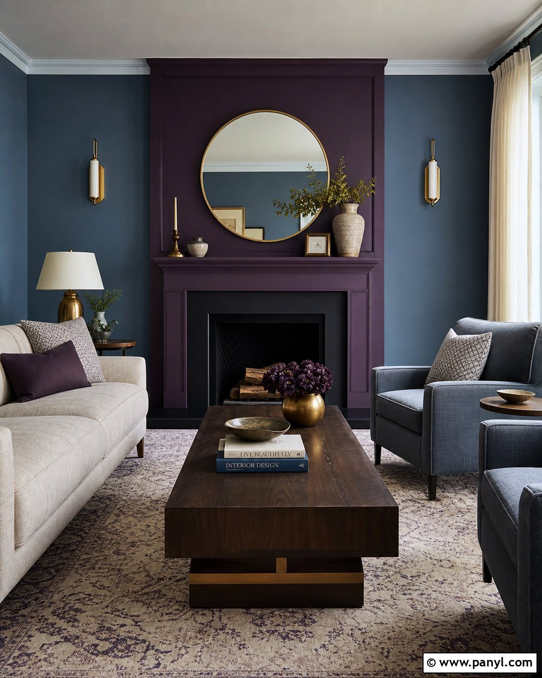 Blue Walls With A Purple Fireplace - 25 Blue And Purple Wall Paint Ideas