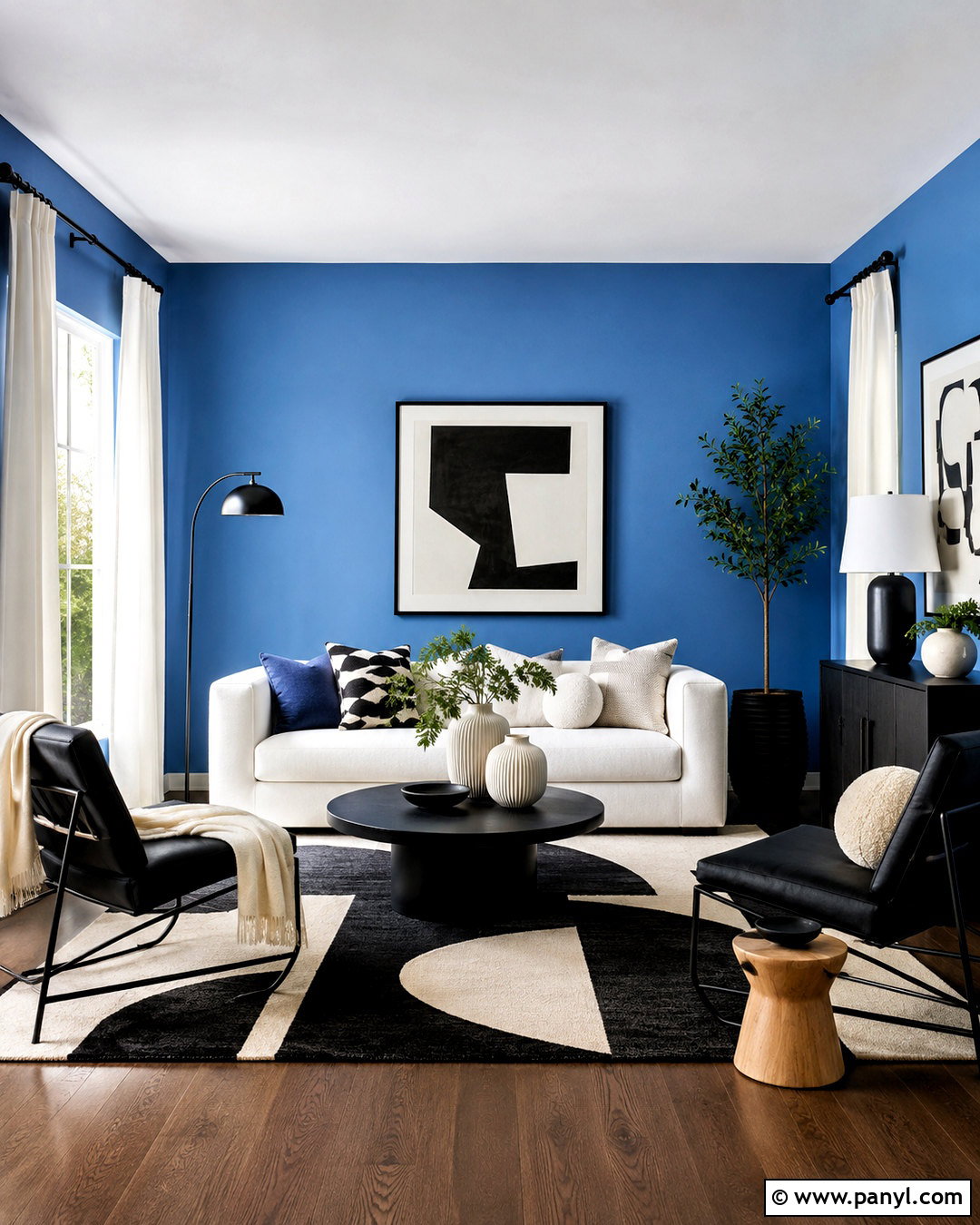 Blue Walls With Black And White Decor - 20 blue walls living room ideas
