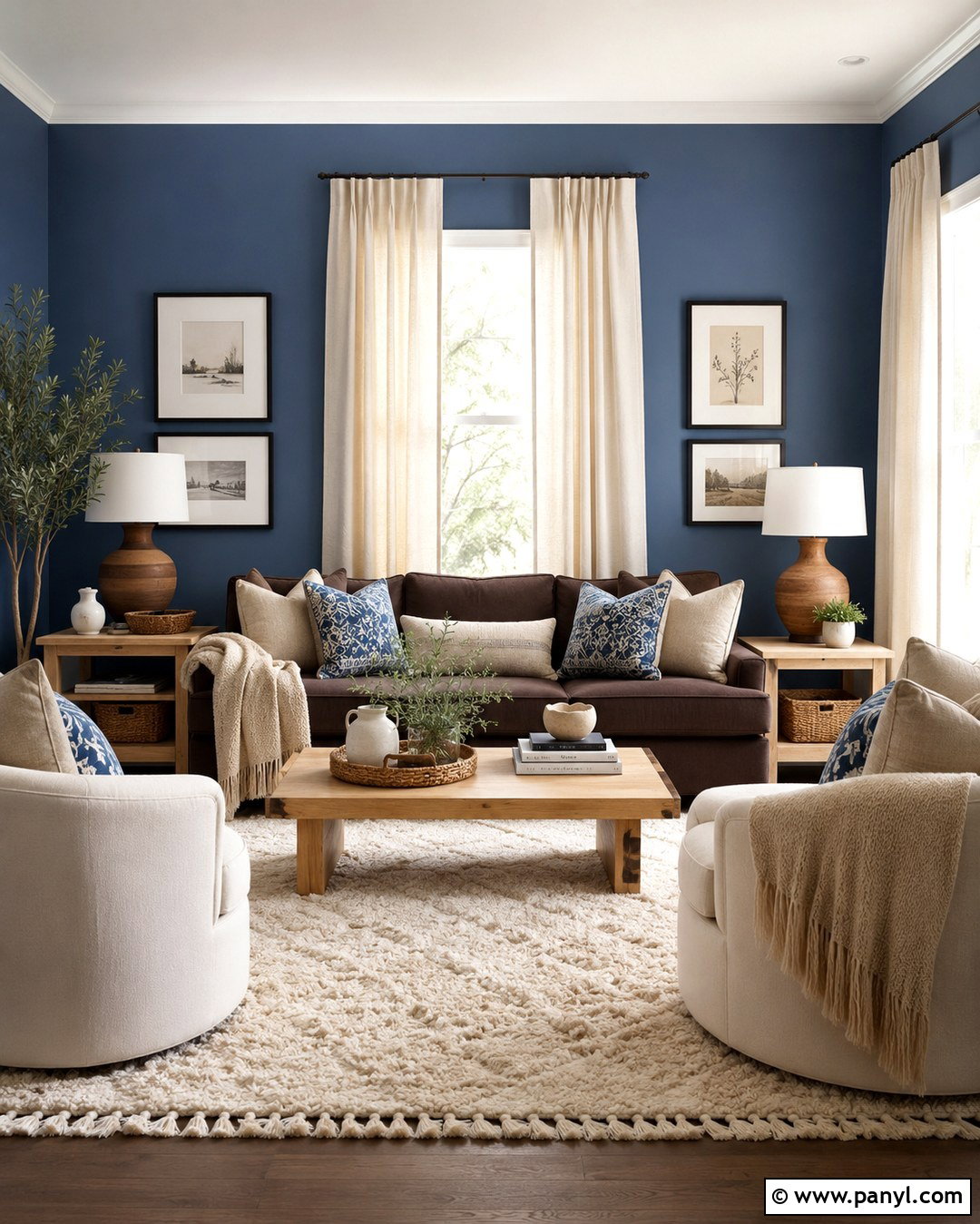 Blue Walls With Brown Couch And Cream Decor - 20 Blue Wall Brown Couch Ideas
