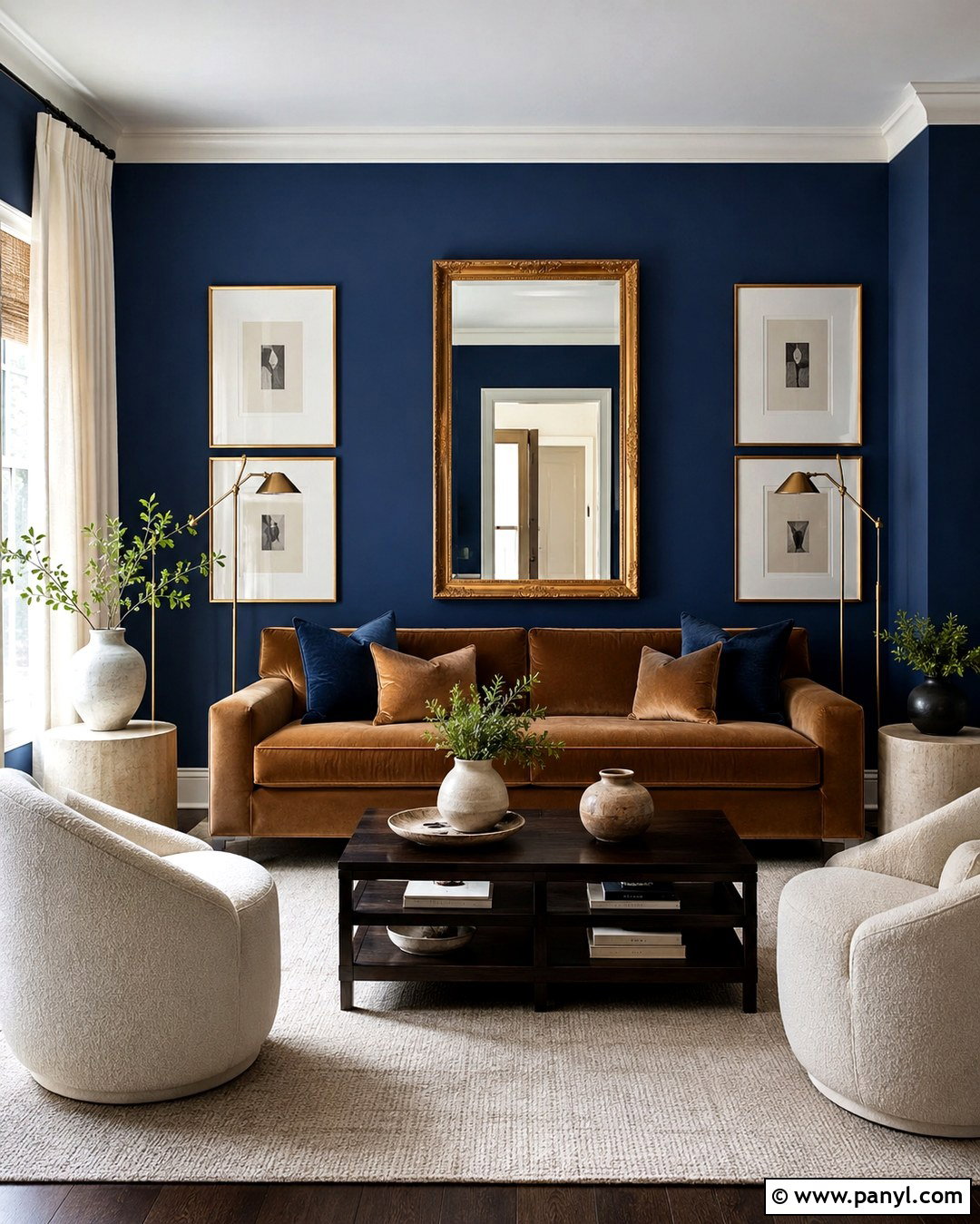 Blue Walls With Brown Couch And Gold Accents - 20 Blue Wall Brown Couch Ideas