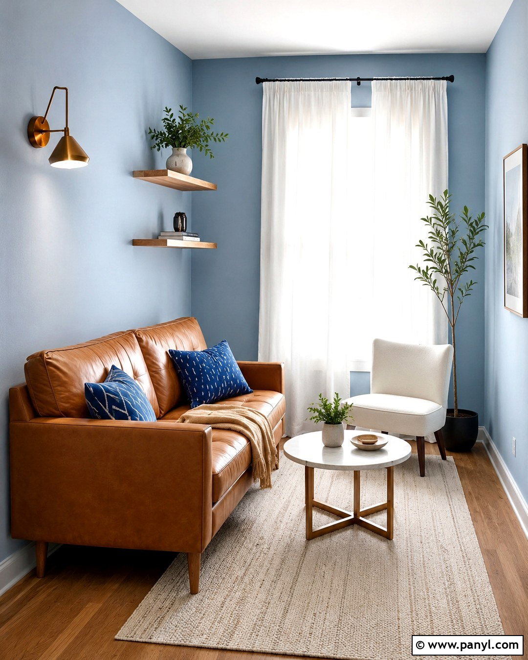 Blue Walls With Brown Couch In Small Living Room - 20 Blue Wall Brown Couch Ideas