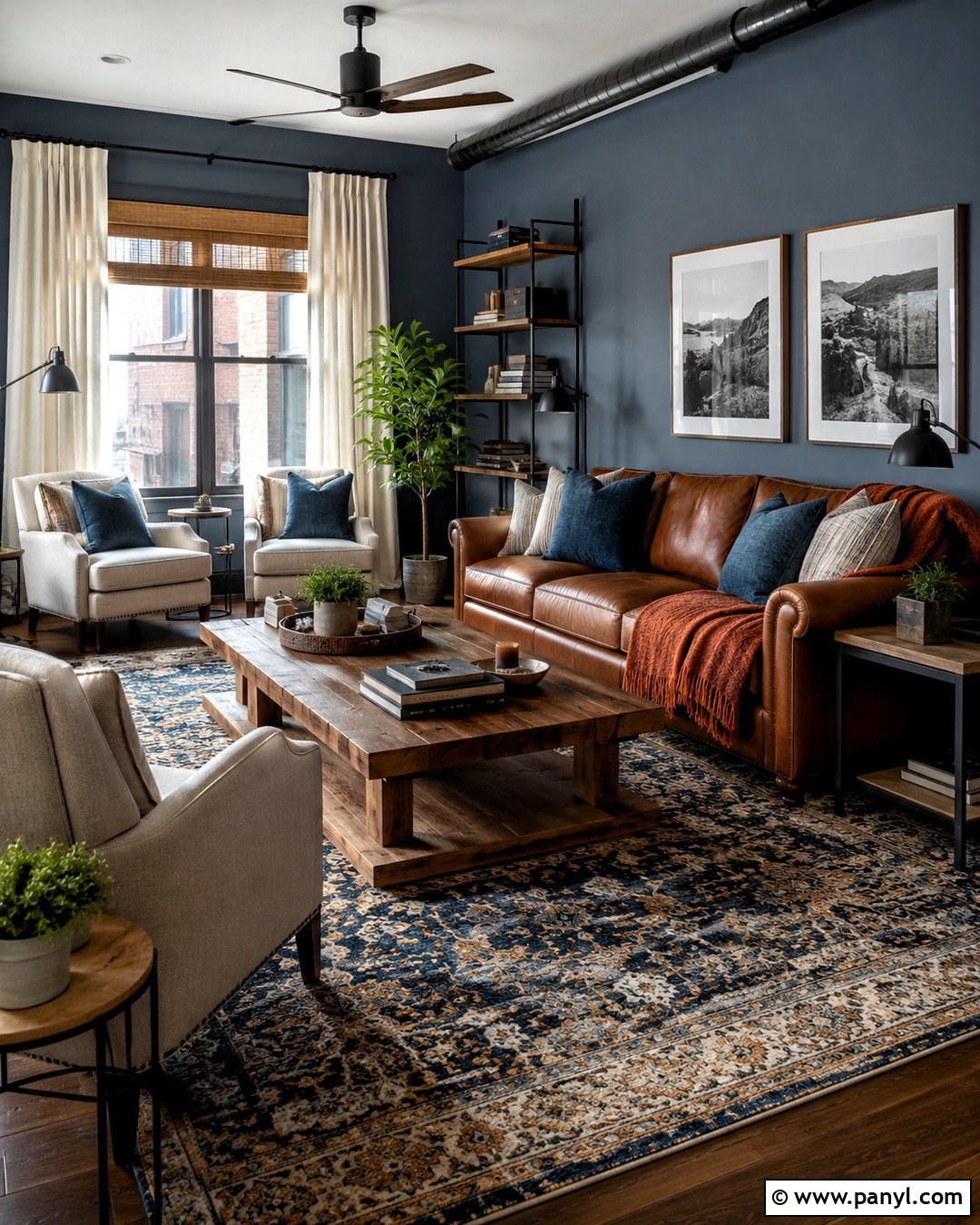 Blue Walls With Brown Leather Sofa - 20 blue walls living room ideas