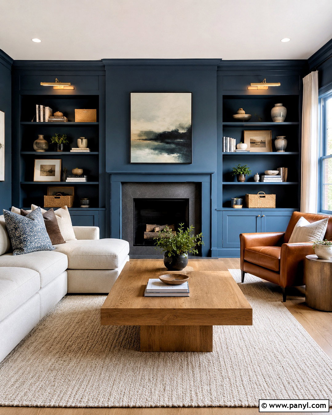 Blue Walls With Built In Shelves - 20 blue wall living room ideas