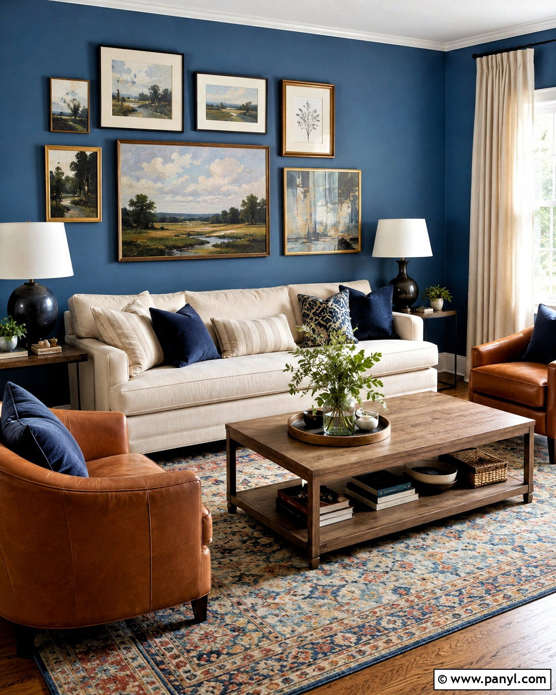 Blue Walls With Gallery Wall - 20 blue wall living room ideas