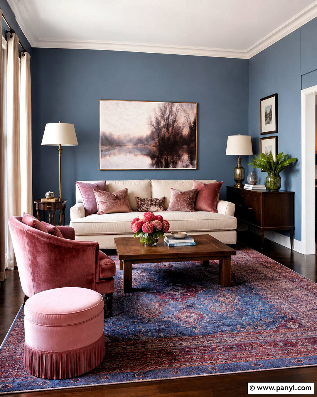 Blue Walls With Pink Accents - 20 blue wall living room ideas