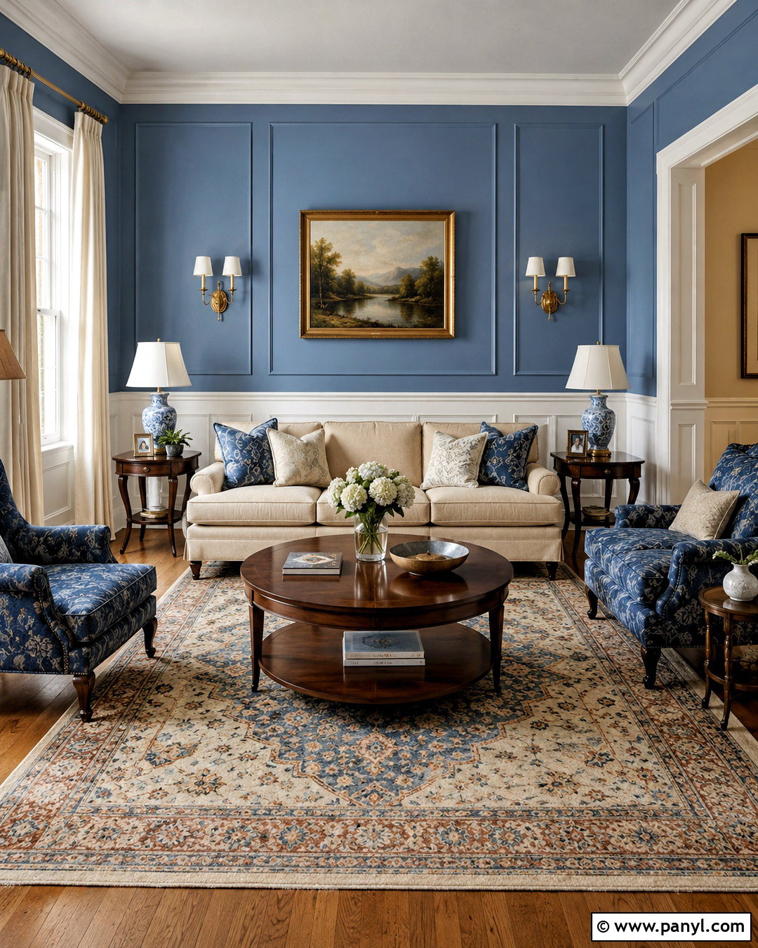 Blue Walls With White Wainscoting - 20 blue wall living room ideas
