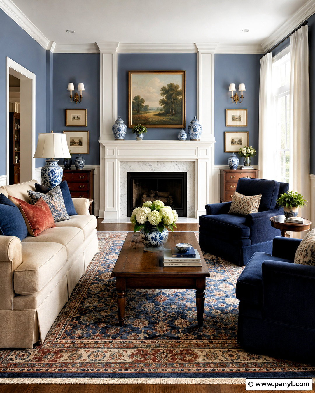 Blue Walls With White Wainscoting - 20 blue walls living room ideas