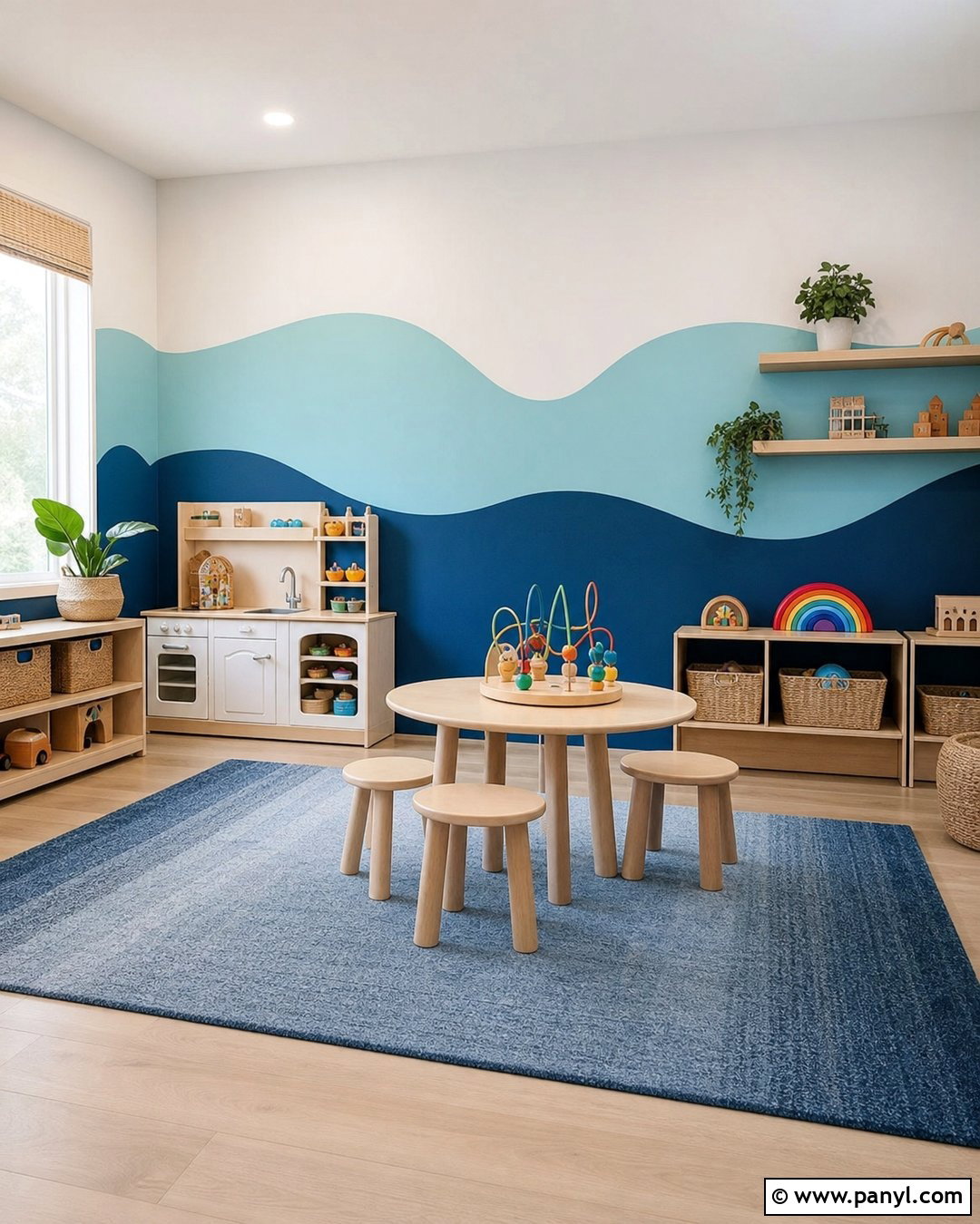 Blue Wave Color Block Wall - 20 Color Block Wall Playroom Ideas