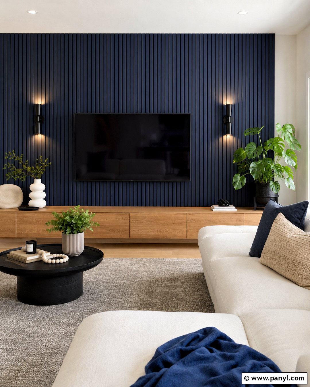 Blue Wood Slat Accent Wall - 40 Blue Accent Wall Ideas