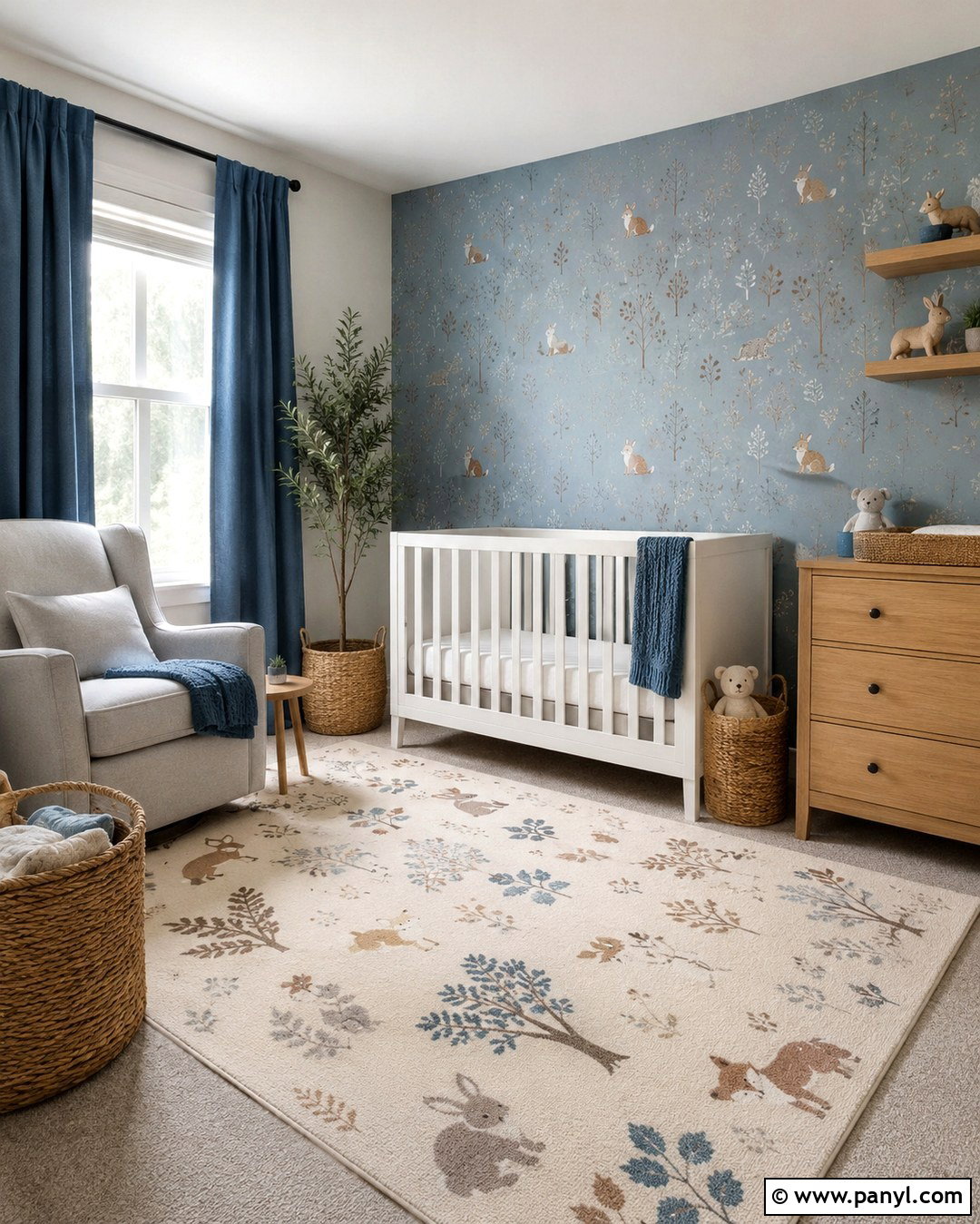 Blue Woodland Wallpaper Nursery - 20 Blue Accent Wall Nursery Baby Boy Ideas