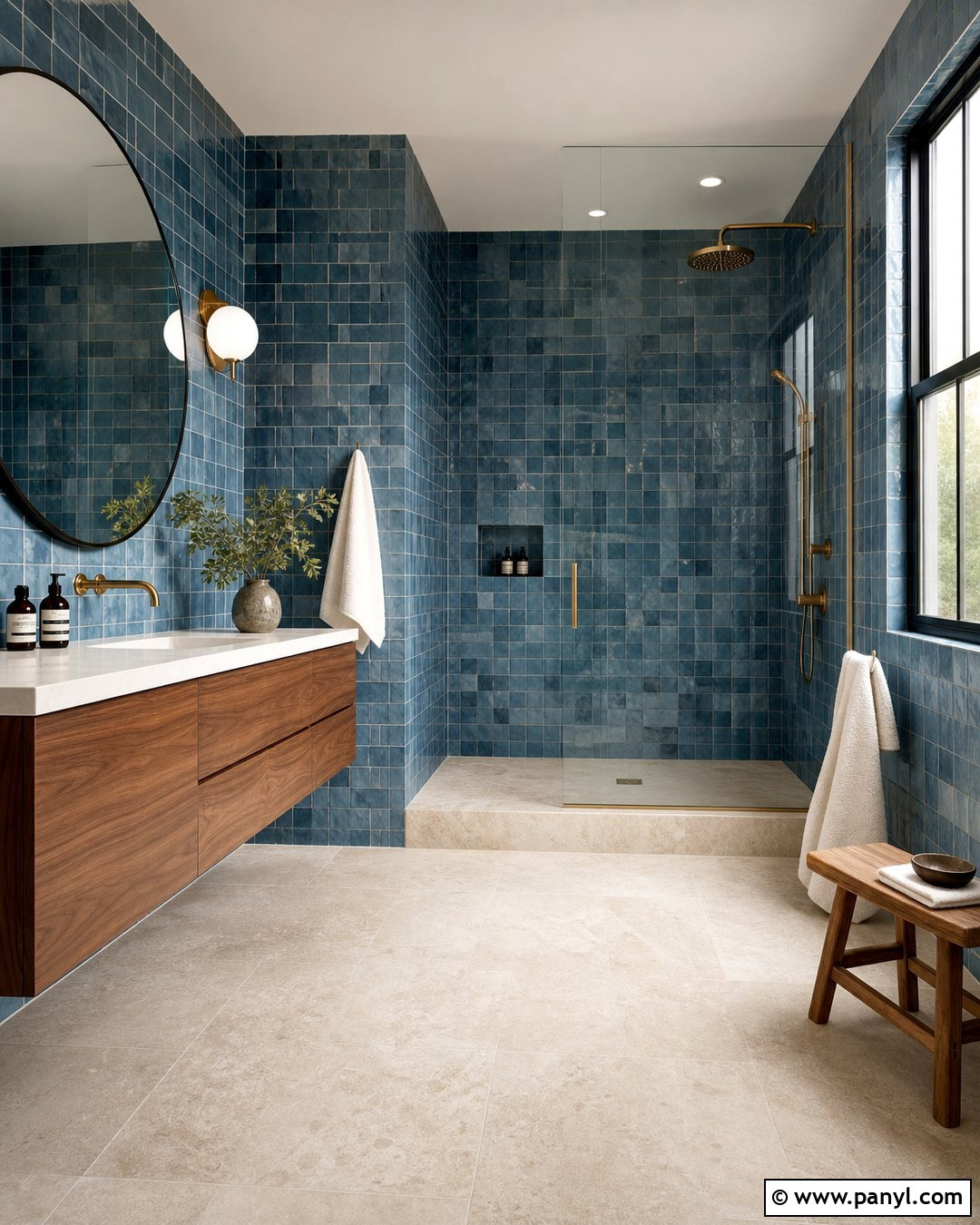 Blue Zellige Tile Bathroom Walls - 35 Blue Bathroom Walls