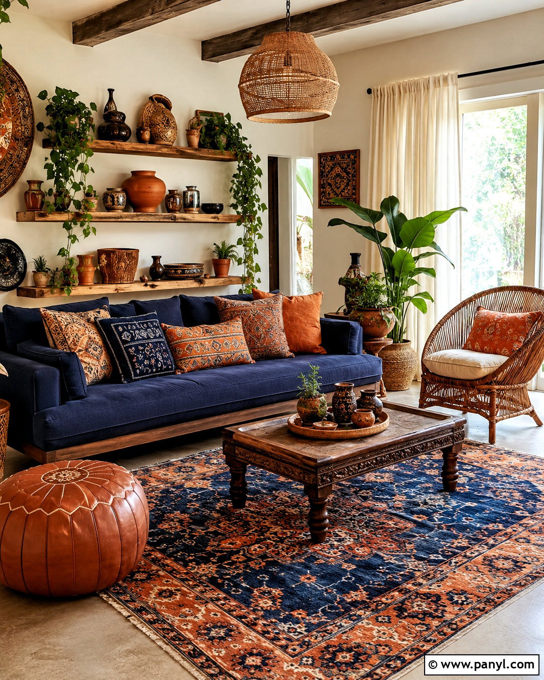 Blue and Terracotta Boho Living Room - 20 blue and terracotta living room ideas