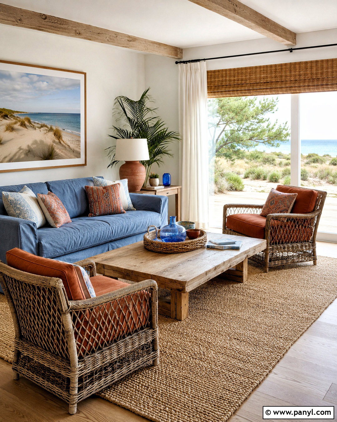 Blue and Terracotta Coastal Living Room - 20 blue and terracotta living room ideas