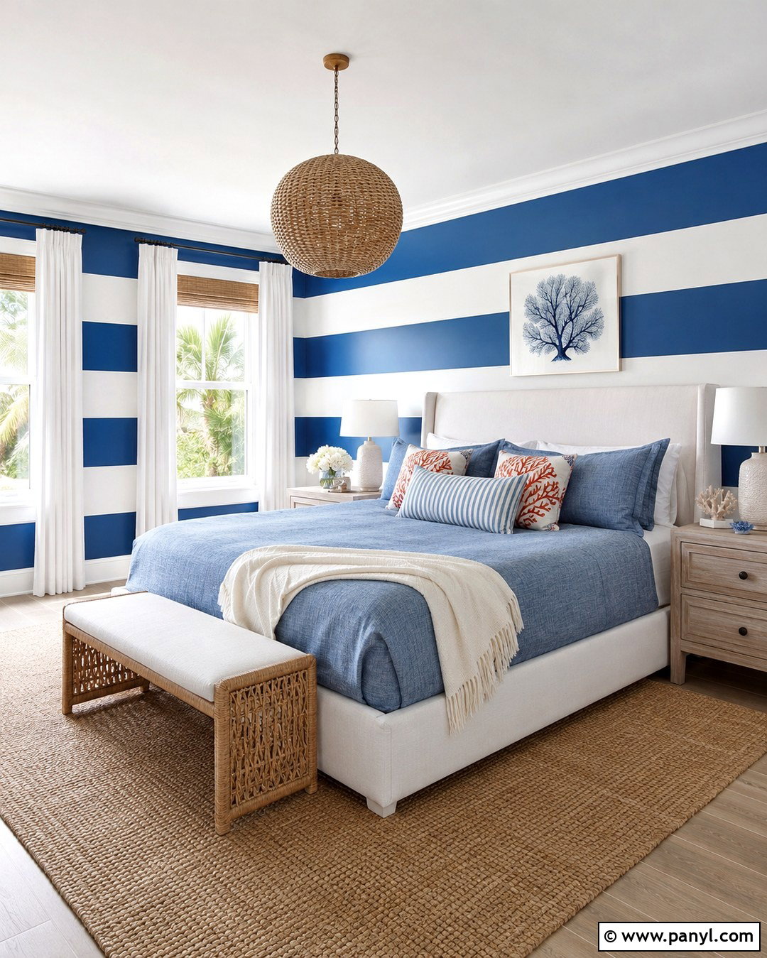 Blue and White Ocean Striped Walls - 20 Ocean Theme Wall Paint Ideas