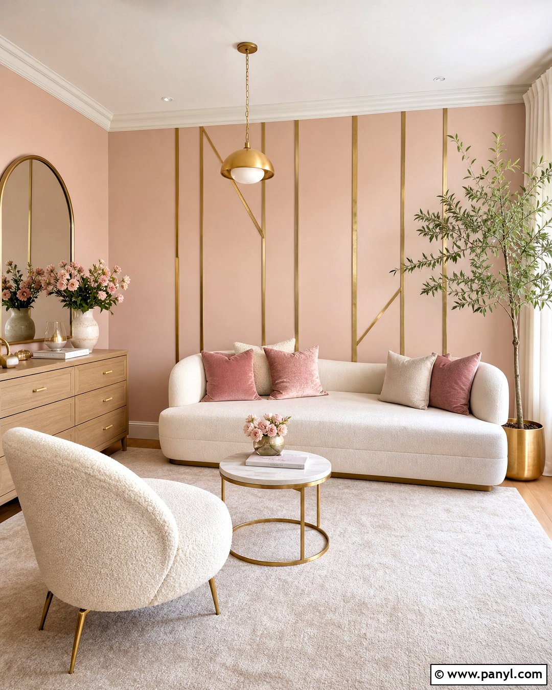 Blush And Gold Feature Wall - 20 gold feature wall ideas