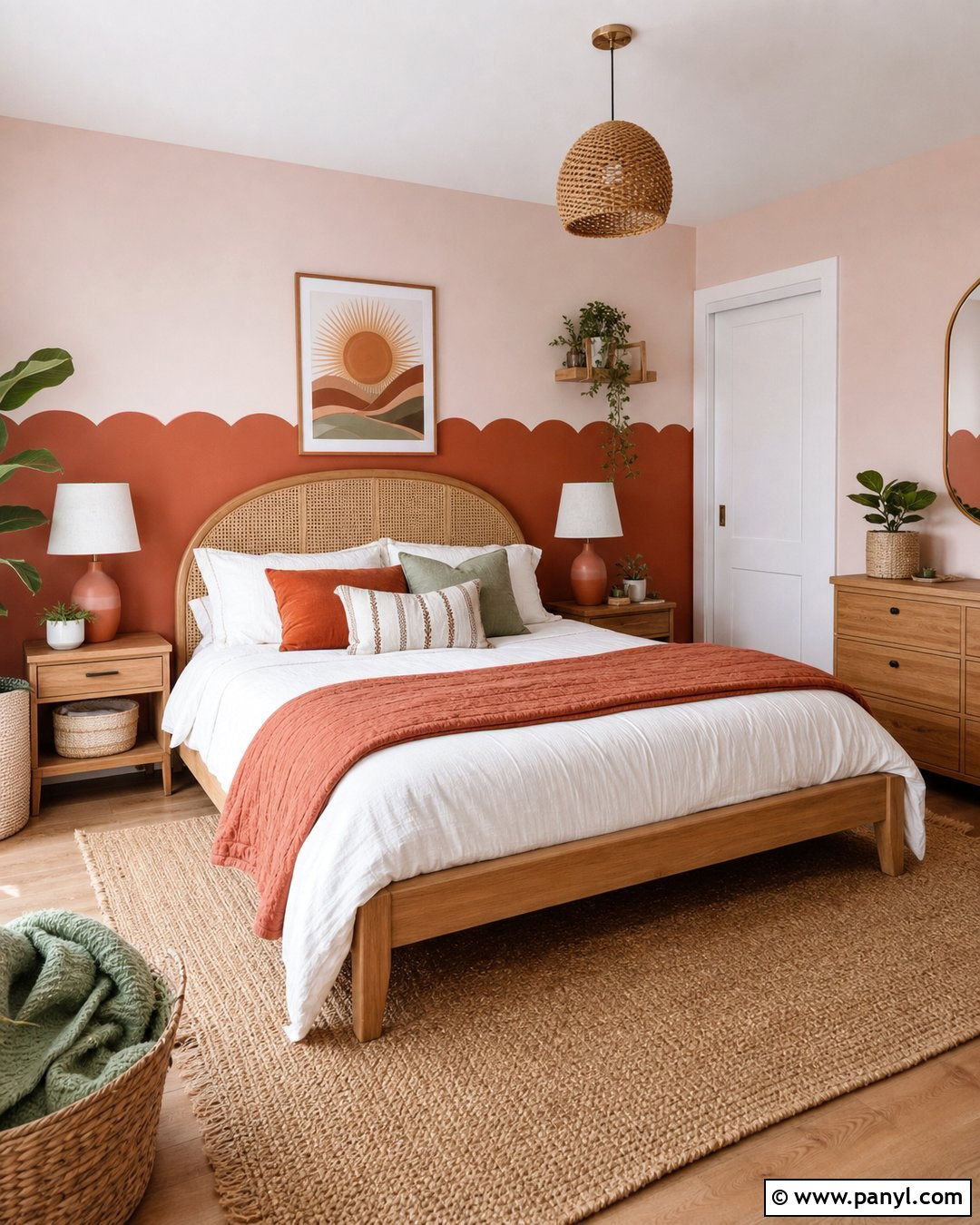 Blush And Terracotta Scalloped Wall - 25 Scalloped Painted Wall Girls Room Ideas