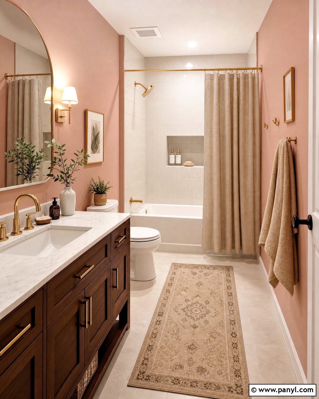 Blush Bathroom With Brass Fixtures - 20 blush bathroom ideas