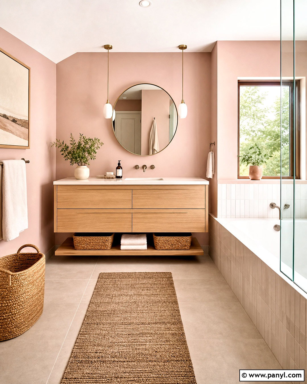 Blush Bathroom With Wood Vanity - 20 blush bathroom ideas