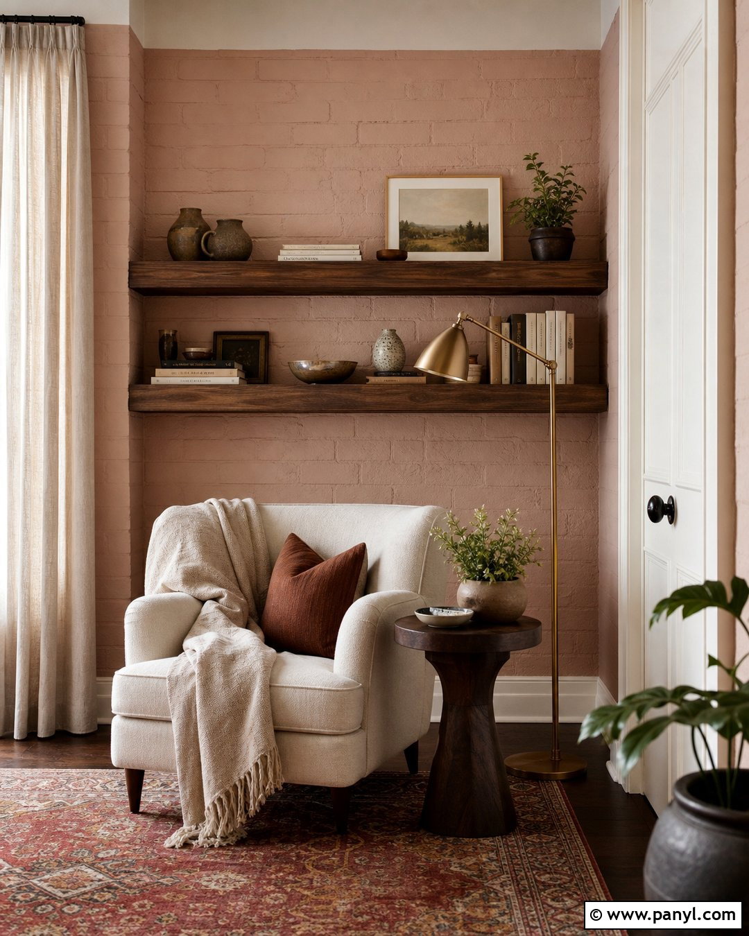 Blush Painted Brick Reading Corner - 20 Interior Painted Brick Ideas