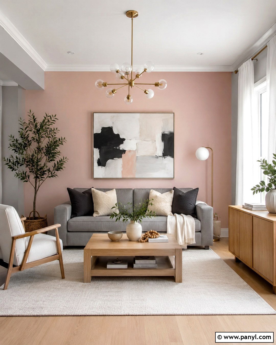 Blush Pink Accent Wall Living Room - 20 Grey Walls With Pink Accent Wall Ideas