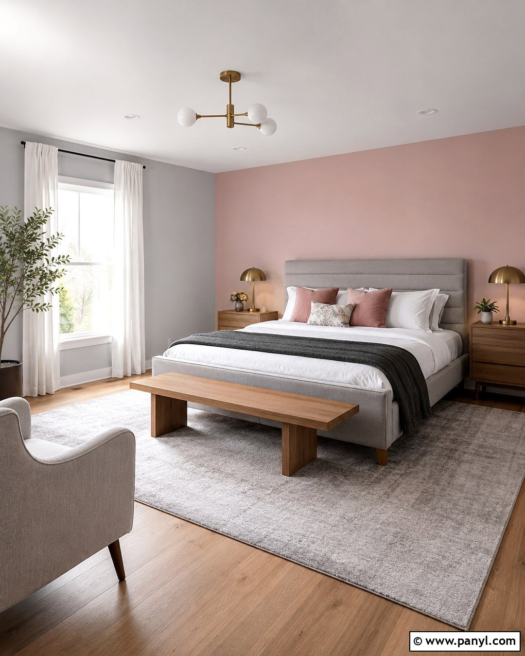 Blush Pink Accent Wall With Light Grey Bedroom - 20 Grey Room With Pink Accent Wall Ideas