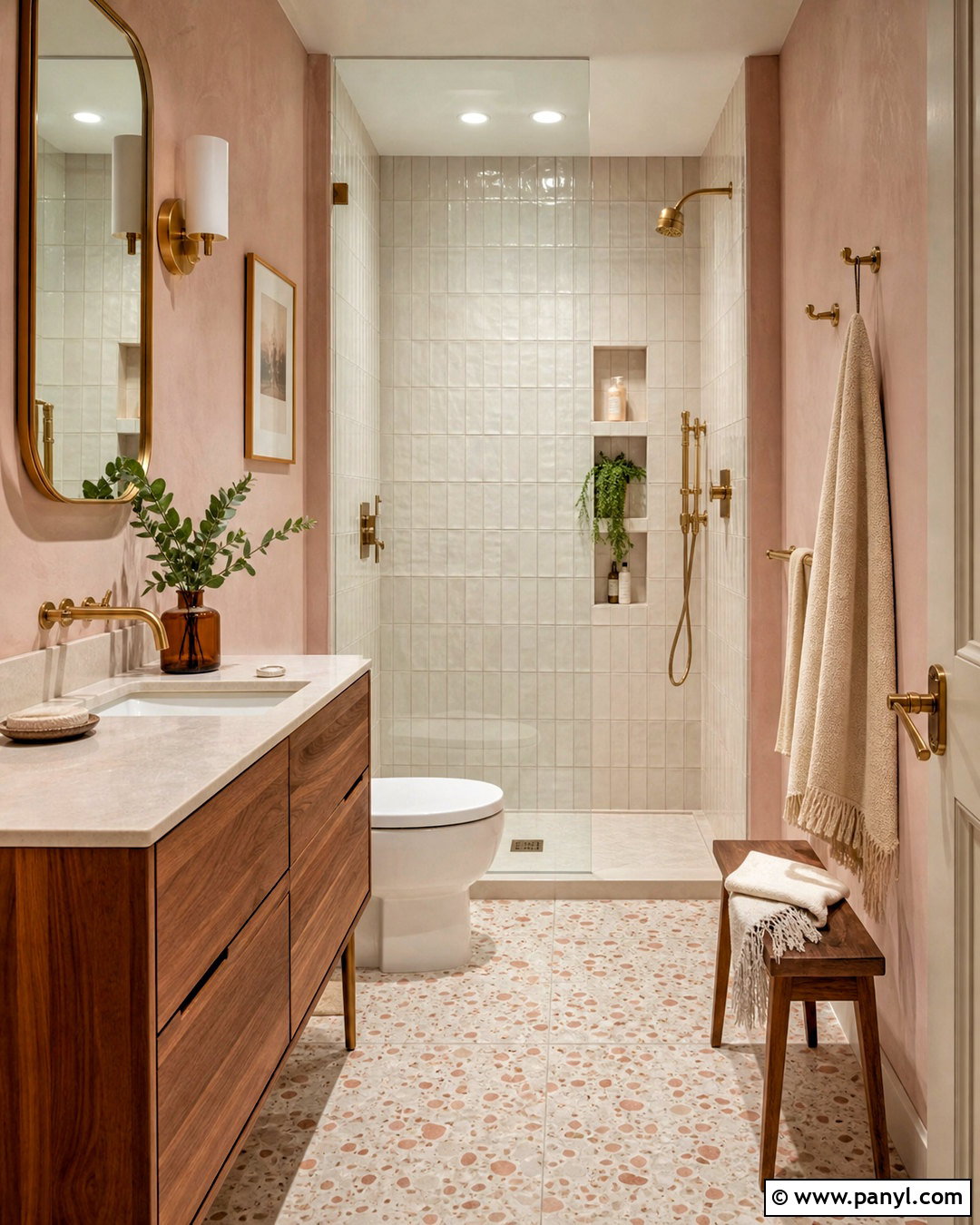 Blush Pink And Brass Bathroom - 20 small bathroom colour schemes