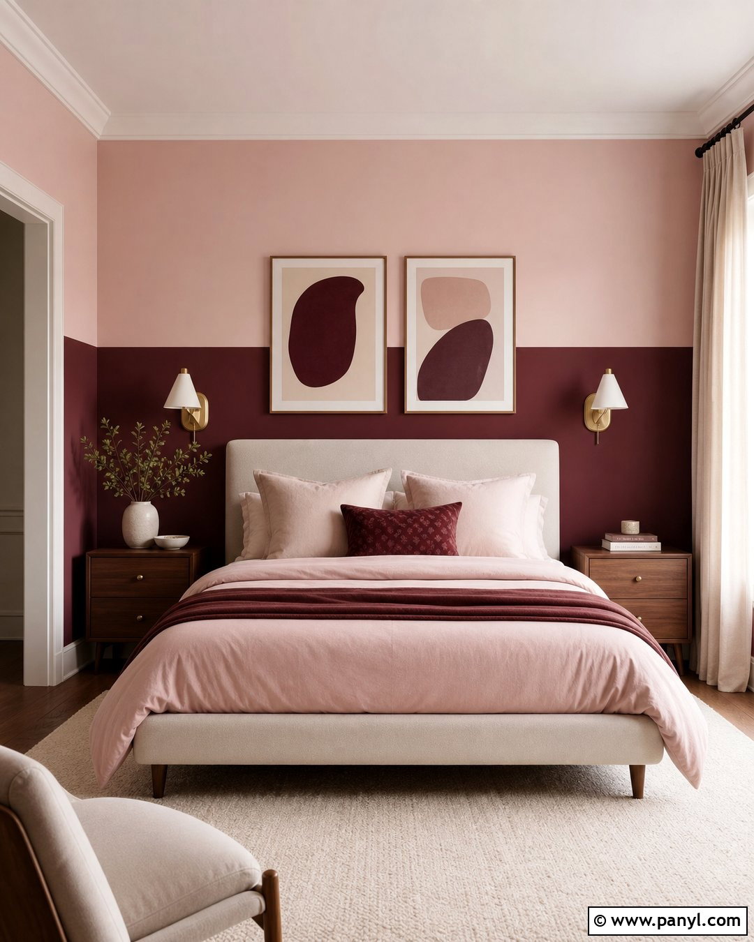 Blush Pink And Burgundy Two Tone Wall - 35 2 Tone Wall Paint Ideas
