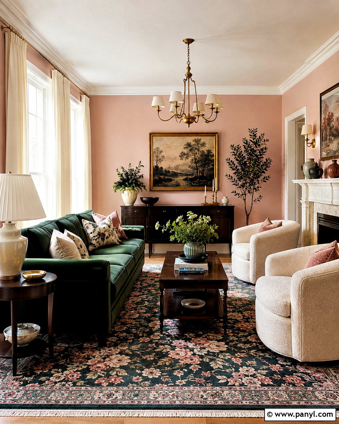 Blush Pink And Forest Green Living Room - 20 living room color combinations ideas