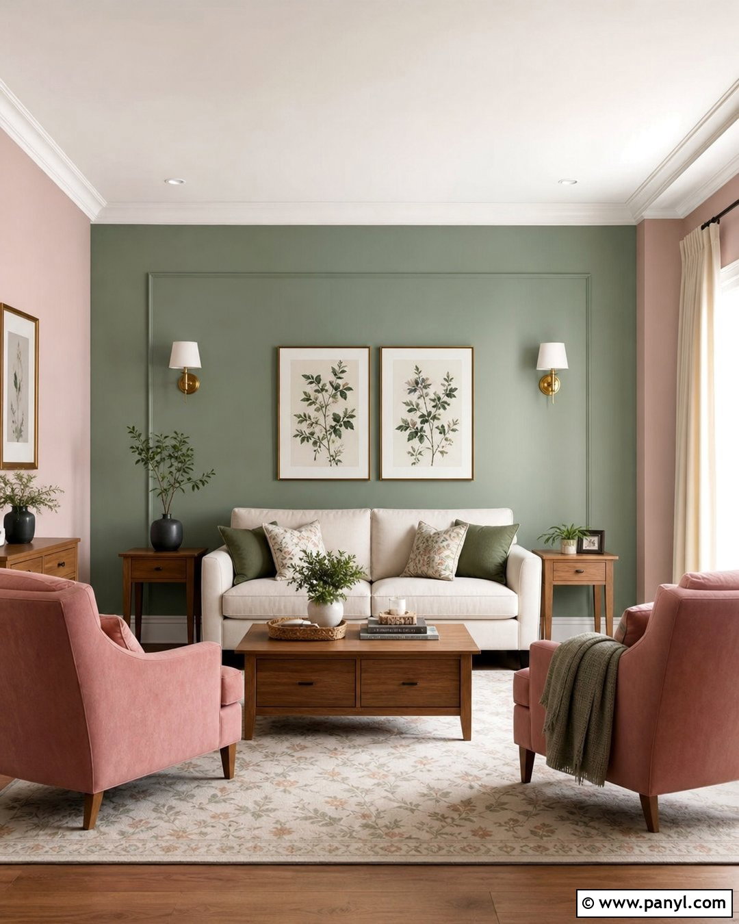 Blush Pink And Green Drawing Room Wall Colour - 30 drawing room wall colour ideas