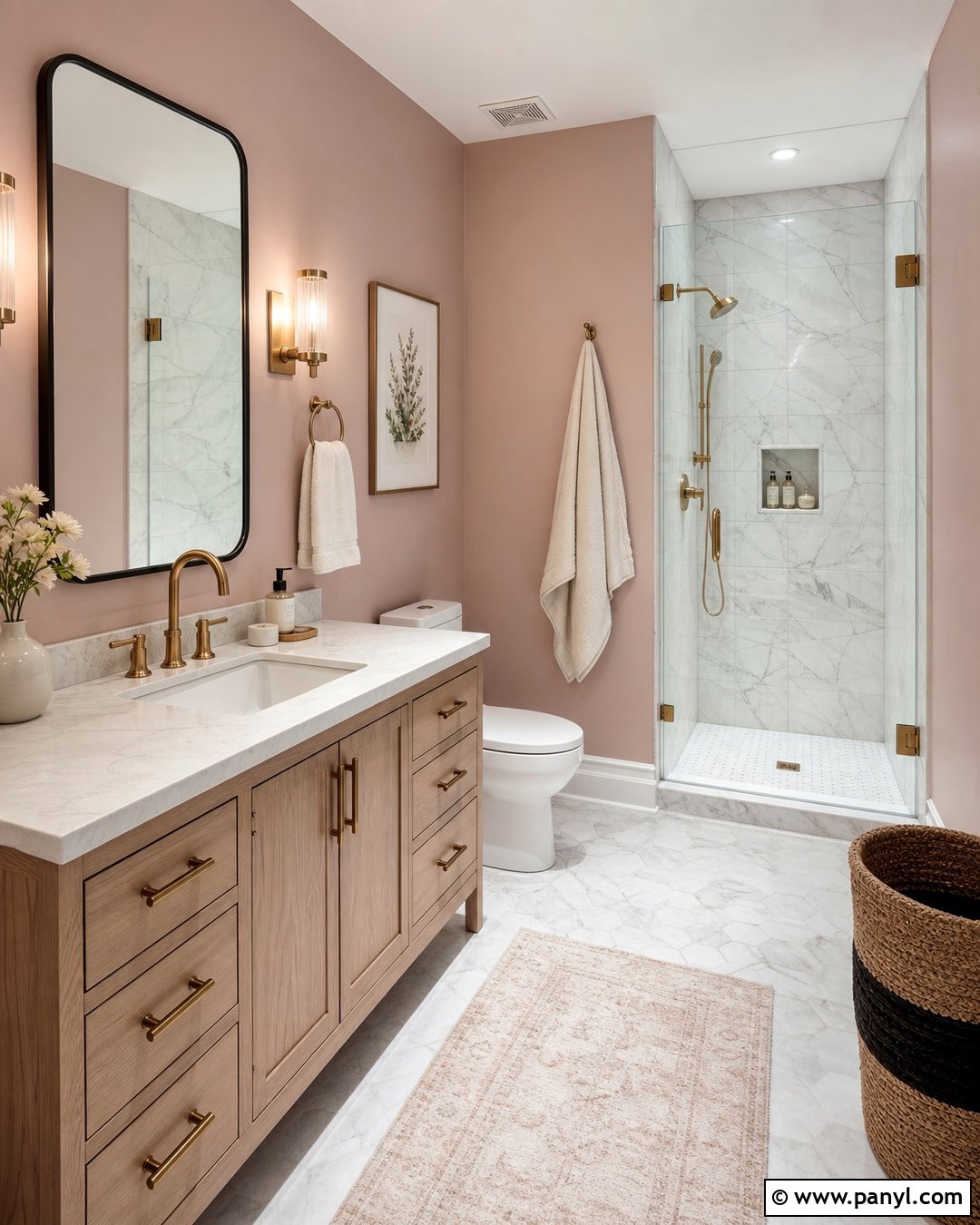 Blush Pink And Marble Bathroom - 20 Aesthetic Bathroom Color Schemes