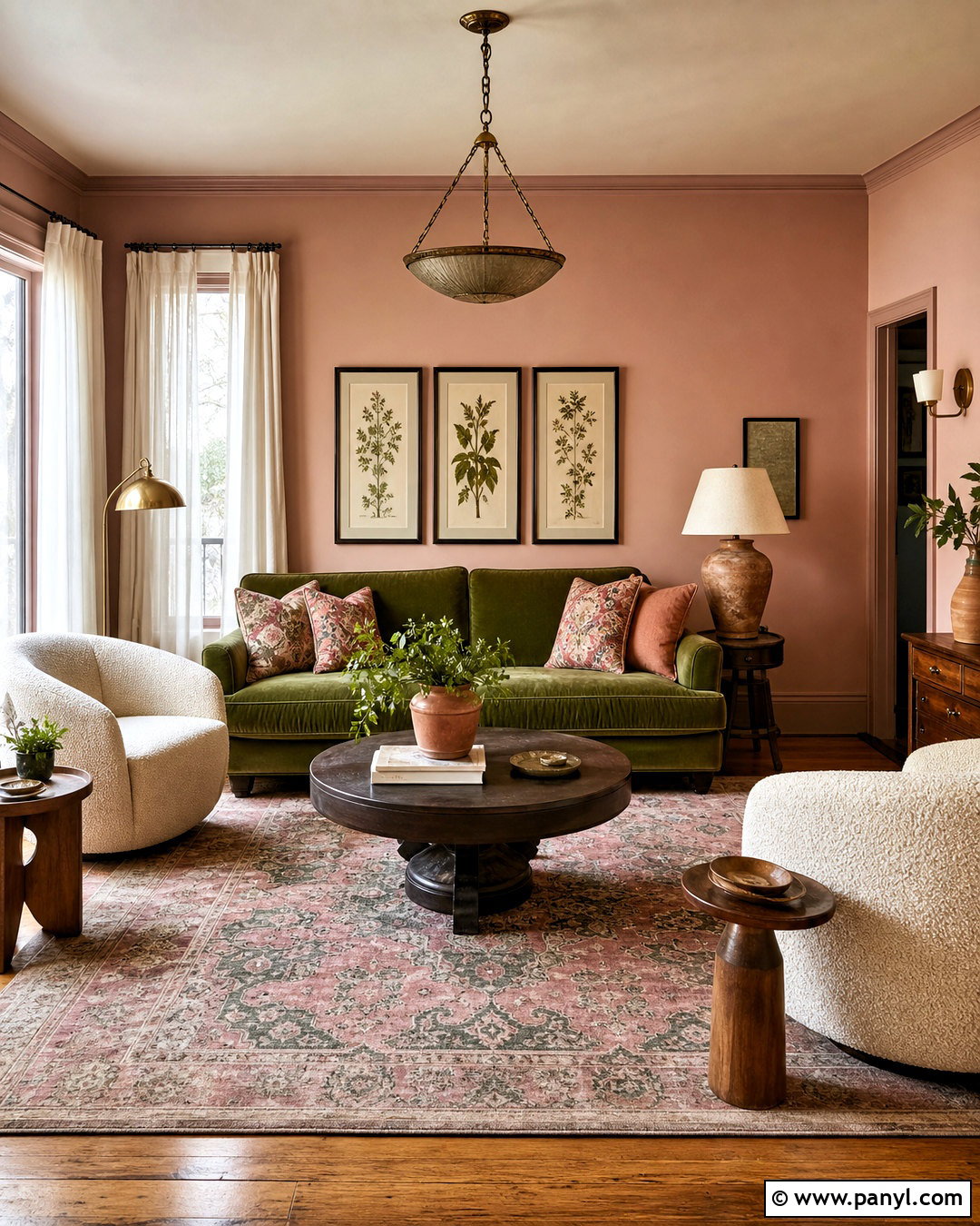 Blush Pink And Olive Green Drawing Room - 20 drawing room color combination ideas
