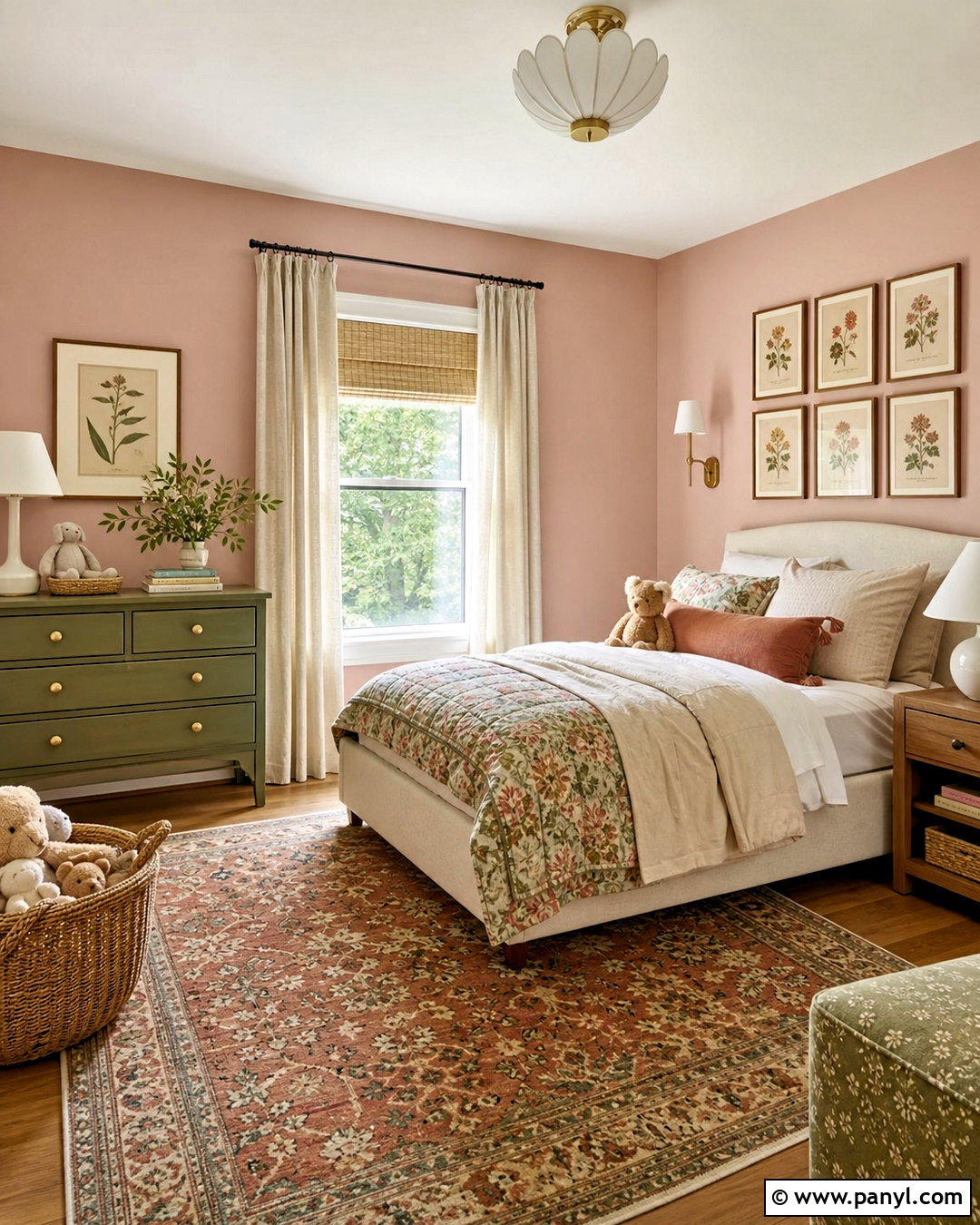 Blush Pink And Olive Green Kids Room - 20 kids room color schemes