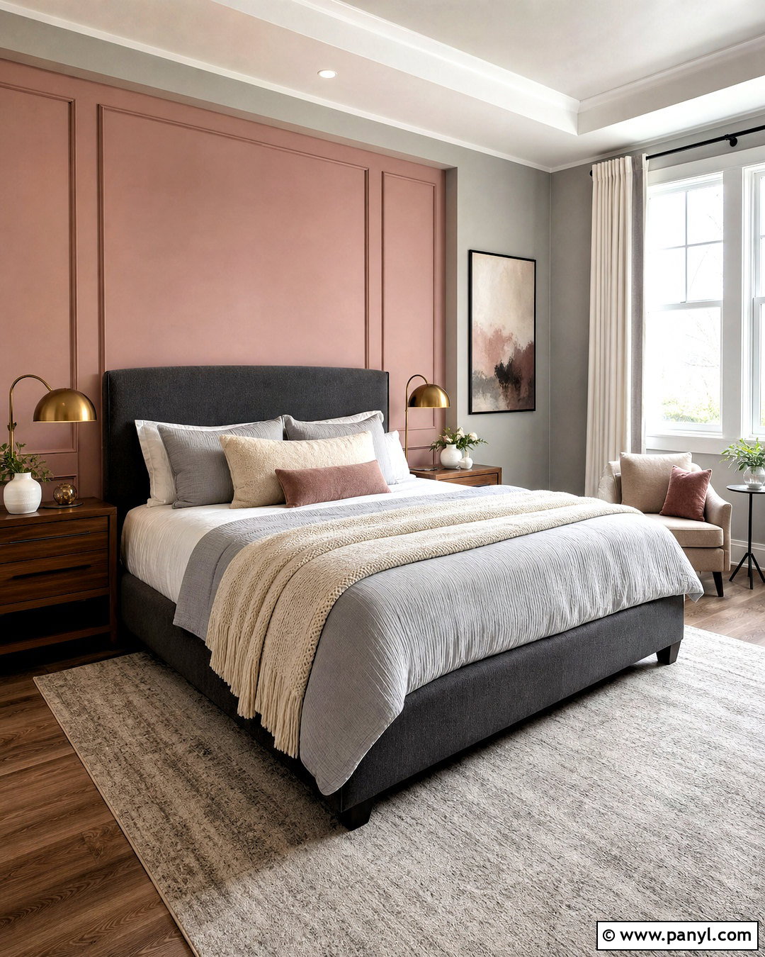 Blush Pink And Warm Gray Bedroom Walls - 20 two color bedroom walls