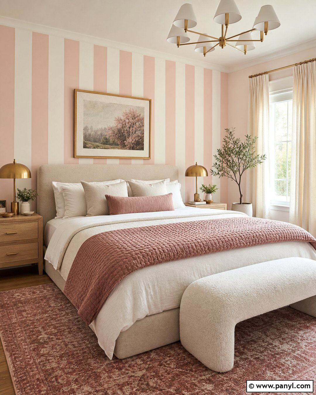 Blush Pink And White Striped Bedroom Walls - 30 Pink Striped Walls