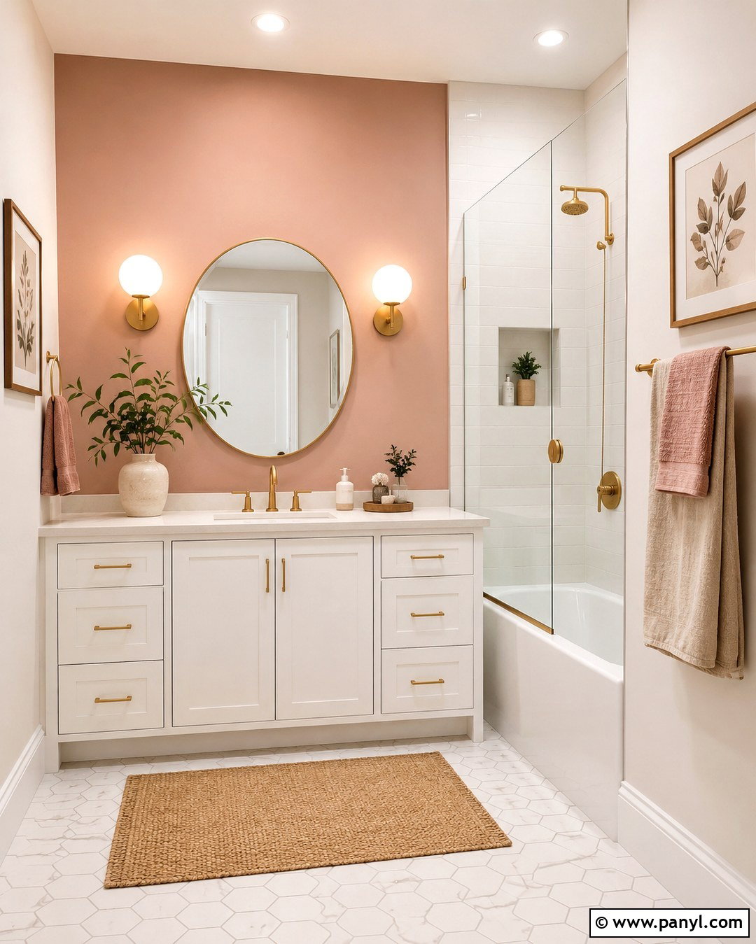 Blush Pink Bathroom Wall - 20 One Wall Painted Bathroom Ideas