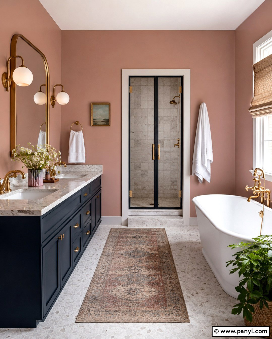 Blush Pink Bathroom Walls With Navy Vanity - 20 Bathroom Wall Color With Blue Vanity Ideas