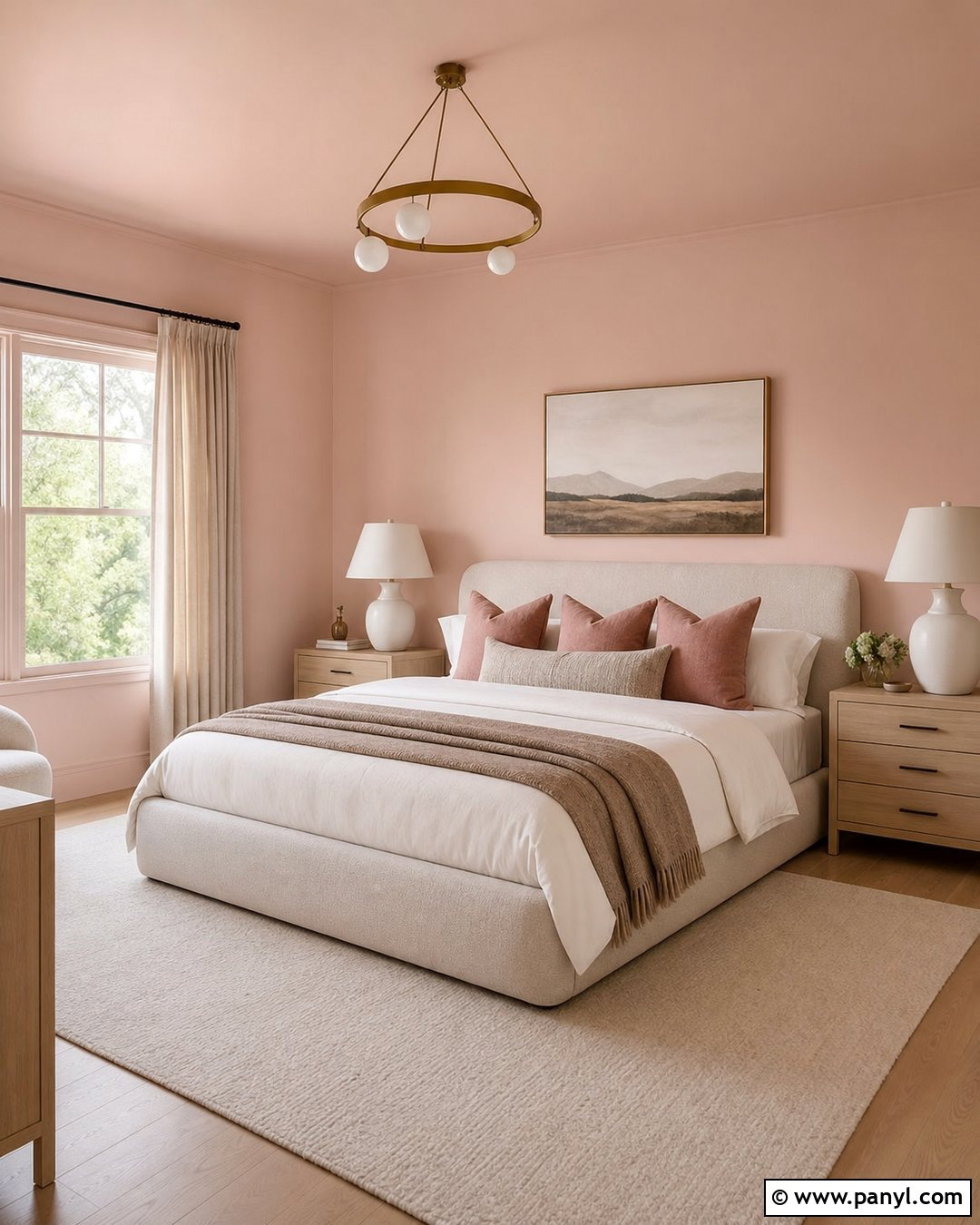 Blush Pink Bedroom With A Painted Ceiling - 20 Blush Pink Wall Paint Bedrooms