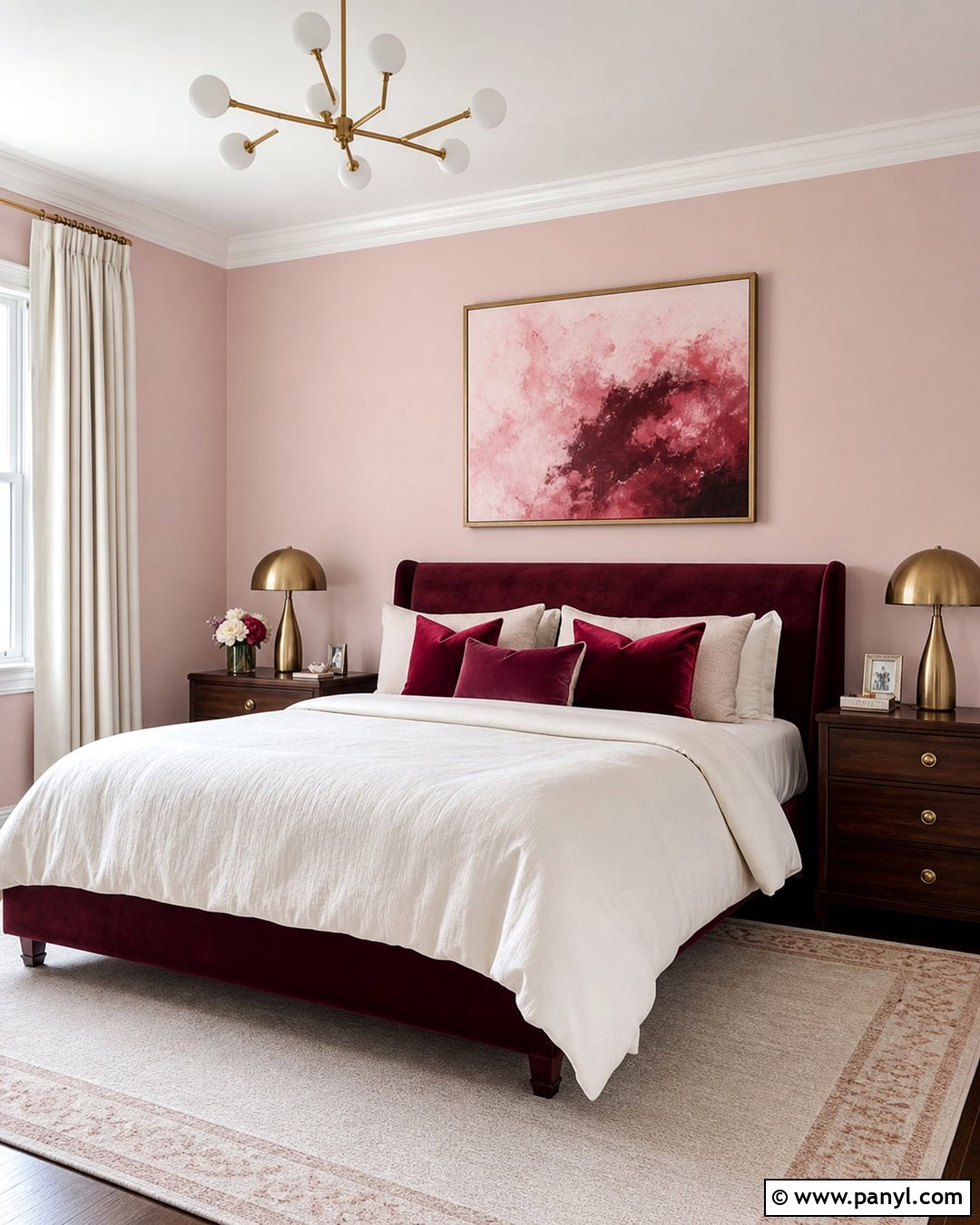Blush Pink Bedroom With Burgundy Accents - 20 Blush Pink Wall Paint Bedrooms